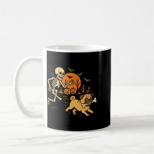 Caneca De Café Fofinho Esqueleto Perseguindo Pug Fantasia de Hall