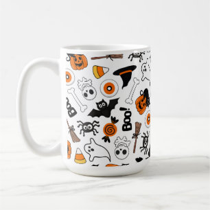 Caneca De Café Fofo Assustador Halloween Preto e Laranja
