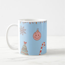 Caneca De Café Fofo Azul Claro de Natal Nostálgico Retro Pastel