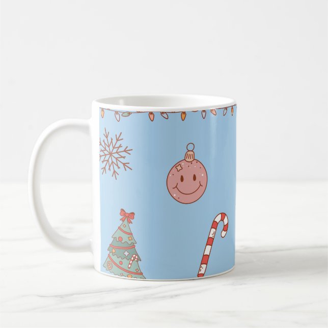 Caneca De Café Fofo Azul Claro de Natal Nostálgico Retro Pastel (Esquerda)