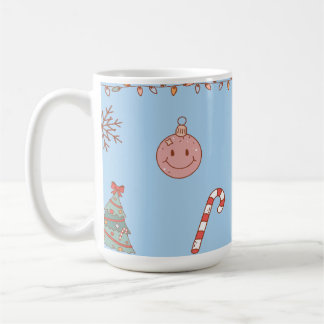 Caneca De Café Fofo Azul Claro Natalino Retro Nostálgico Pastel