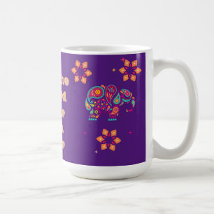 Caneca De Café fofo elefante, cor púrpura e design dourado