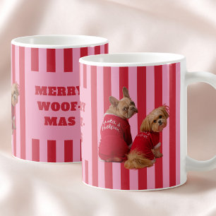 Caneca De Café Fofo Natal Pet Foto Personalizado 2 Listras Rosa V