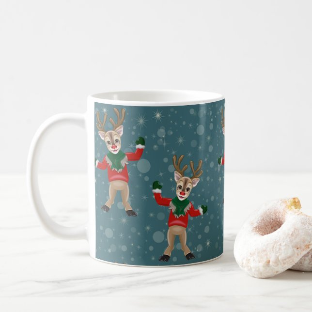 Caneca De Café Fofo-natalino Rudolph Rudolph, Rebelde-nariz-verme (Com Donut)