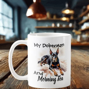 Caneca De Café Fofo Preto no Branco ''Meu Doberman & Chá