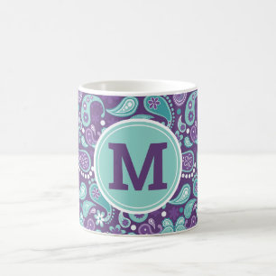 Caneca De Café Fofo Shabby Chic Roxo e azul Paisley