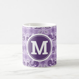 Caneca De Café Fofo Shabby Chic Roxo e branco Paisley Monograma