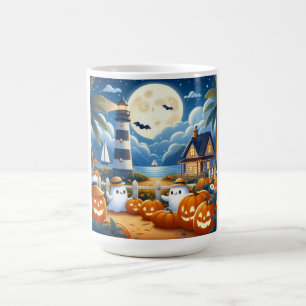 Caneca De Café Fofos, fantasmas/abóboras náuticos/costeiros para