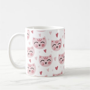 Caneca De Café Fofos Gatinhos Rosa e Padrão de Corações para Cria