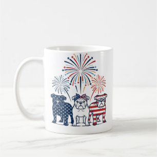 Caneca De Café Fogo de Artifício Patriótico Bulldog Design Vetori