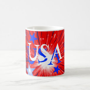 Caneca De Café Fogo Red White Blue