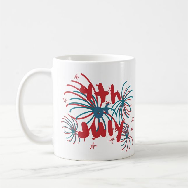 Caneca De Café Fogos de Artifício 4 de Julho Estrelas Rabiscos (Esquerda)