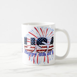 Caneca De Café Fogos-de-artifício dos brilhos da bandeira do