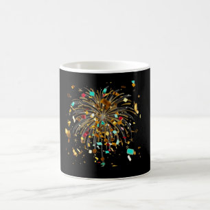 Caneca De Café Fogos de Artifício Dourados & Celebração de Confet