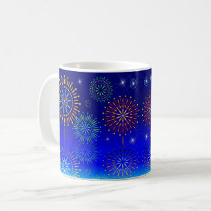 Caneca De Café Fogos de Natal Azul de Marinho Colorida