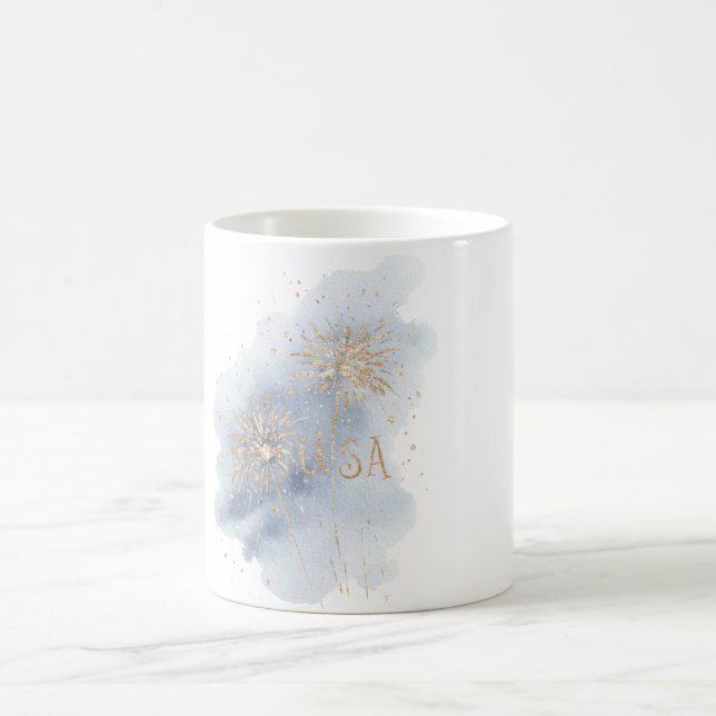 Caneca De Café Fogueira Azul Dourada EUA (Centro)