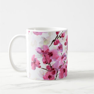 Caneca De Café Fogueira Rosa Blossoms Aquarela Sem Olho.
