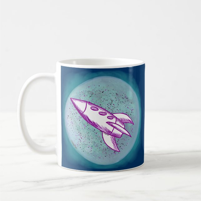 Caneca De Café Foguete da Lua Roxa (Esquerda)