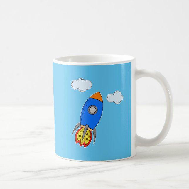 Caneca De Café Foguete Espacial do Cartoon no Céu Azul (Direita)