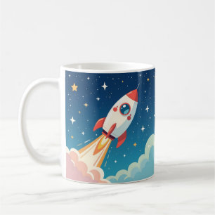 Caneca De Café Foguete espacial fofo decolando