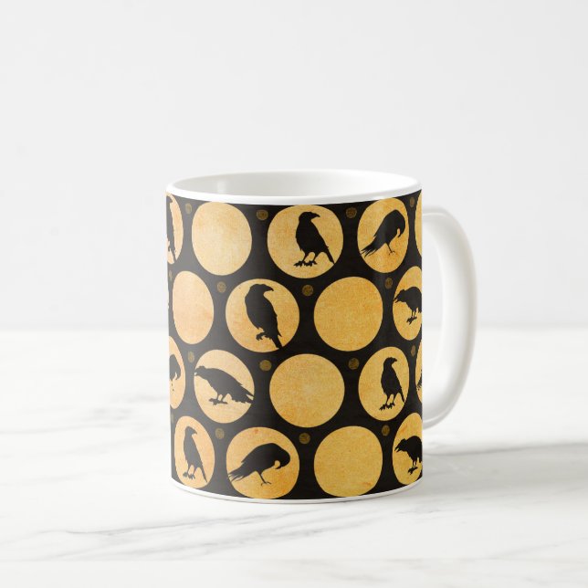 Caneca De Café Foguetes de lua cheia, preto e amarelo (Frente Esquerda)
