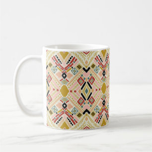 Caneca De Café Folclore geométrico de Ikat, cor damasco oriental.