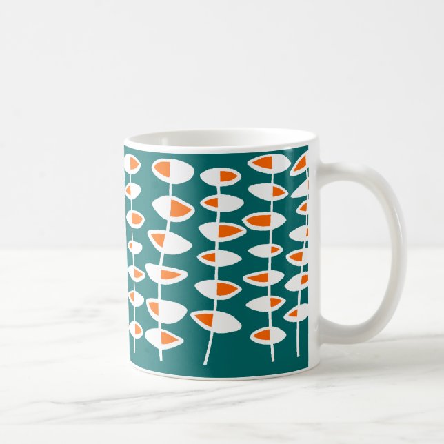 Caneca De Café Folha Alternativa - Branco e Laranja no Teal 00666 (Direita)