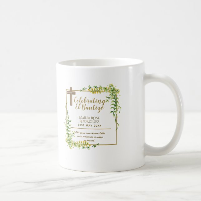 Caneca De Café Folha Botânica Bautizo Bautismo Baptism Nome Verse (Direita)