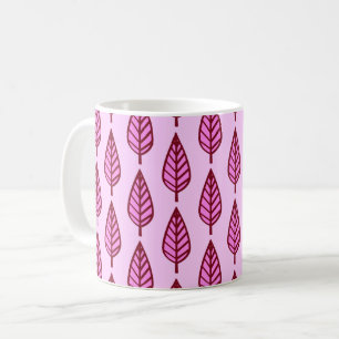 Caneca De Café Folha de faia - rosa e burgundy