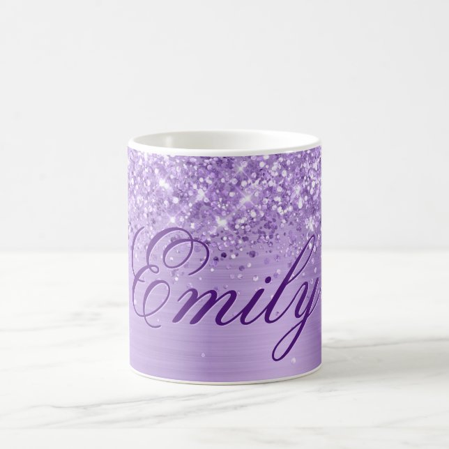 Caneca De Café Folha de Lavanda da Glittery Personalizada (Centro)