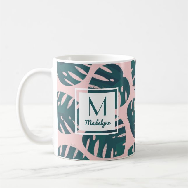 Caneca De Café Folha de Monstera Botânica Moderna Personalizada (Esquerda)