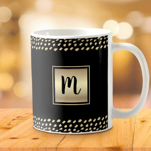 Caneca De Café Folha de ouro preta monograma robusto guião modern