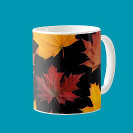 Caneca De Café Folha de outono de folhas de preto