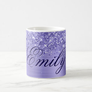 Caneca De Café Folha de Periwinkle da Glittery Personalizada