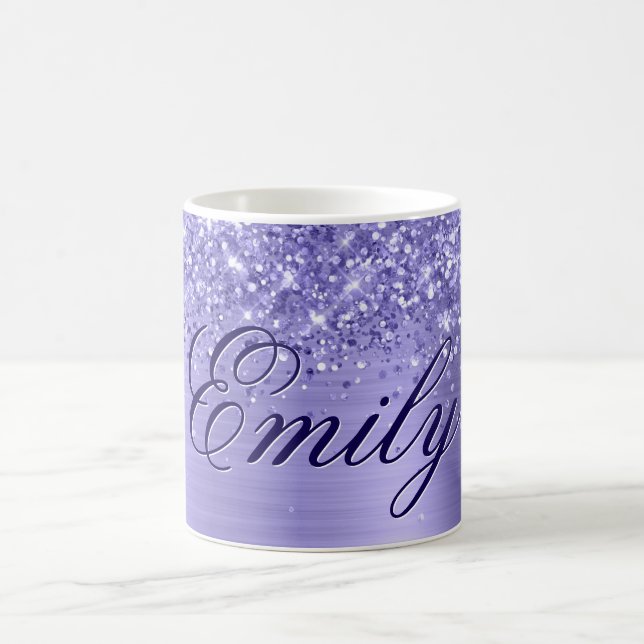 Caneca De Café Folha de Periwinkle da Glittery Personalizada (Centro)