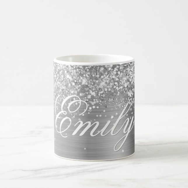 Caneca De Café Folha de Prata da Glittery Personalizada (Centro)