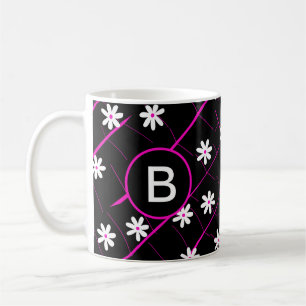 Caneca De Café Folha e flores tropicais pretas