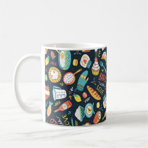 Caneca De Café Folha retro padrão sem costura com pontos e flore