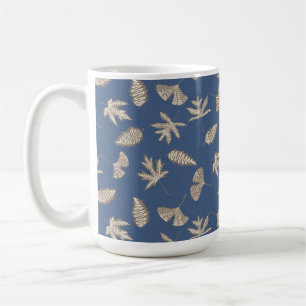 Caneca De Café Folha Rústica Silhouettes, Azul Denim, Khaki, Crem