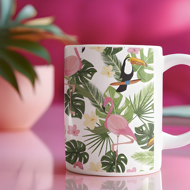 Caneca De Café Folha Tropical Flamingo (Criador carregado)