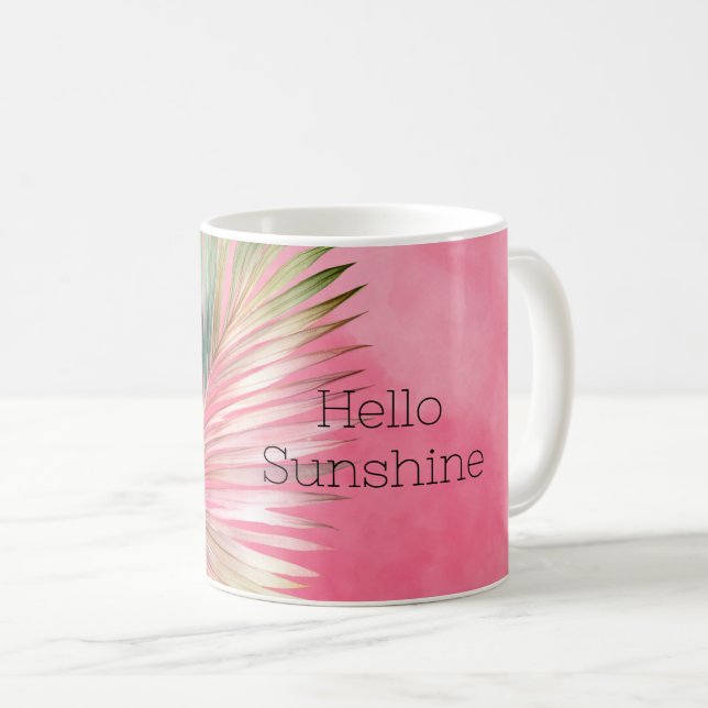 Caneca De Café Folha Tropical Rosa Verde (Frente Esquerda)