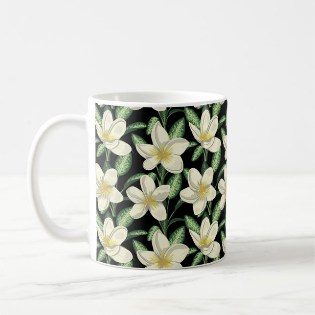 Caneca De Café Folha verde de flores brancas de forma contínua tr (Esquerda)