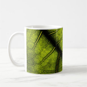 Caneca De Café Folha verde em fotografia fechada