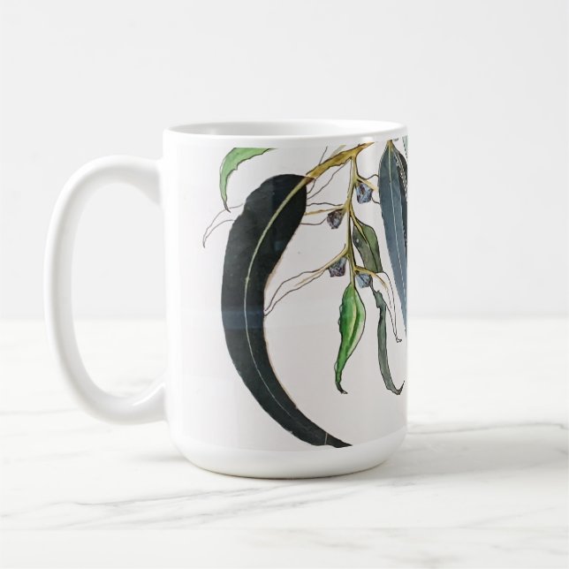 Caneca De Café folha verde folha de goma pálida aquarelas mínimas (Esquerda)