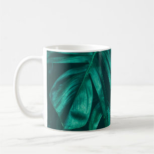 Caneca De Café folhagem da selva tropical,folha verde escura bac