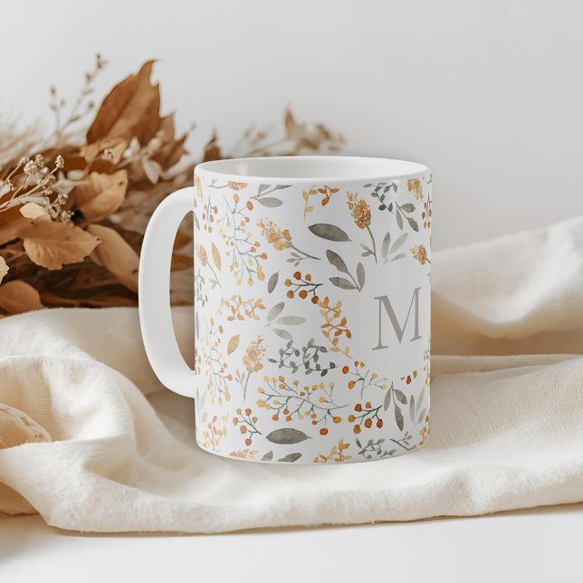 Caneca De Café Folhagem de Aquarela Festiva de outono Inicial (Criador carregado)