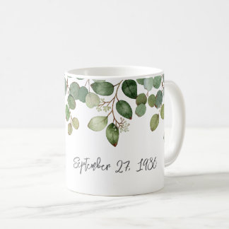 Caneca De Café Folhagem de Casamento DATA Moderno Verde Branco Pr
