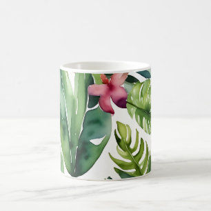 Caneca De Café Folhagem de Cores de Água Vibrantes Tropicais