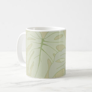 Caneca De Café Folhagem de Monstera em verde macio
