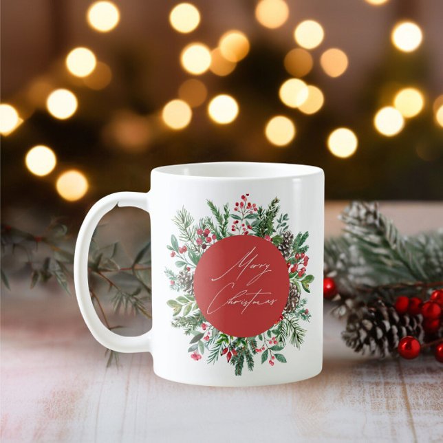 Caneca De Café Folhagem de Natal Elegante (Criador carregado)